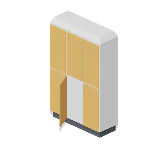 Staff locker bank, one door open (Office Lobby and Building Facilities)