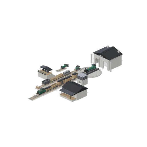 Goods yard with turntable, engine shed and wagon sidings (Steam Era Railway and Rolling Stock)