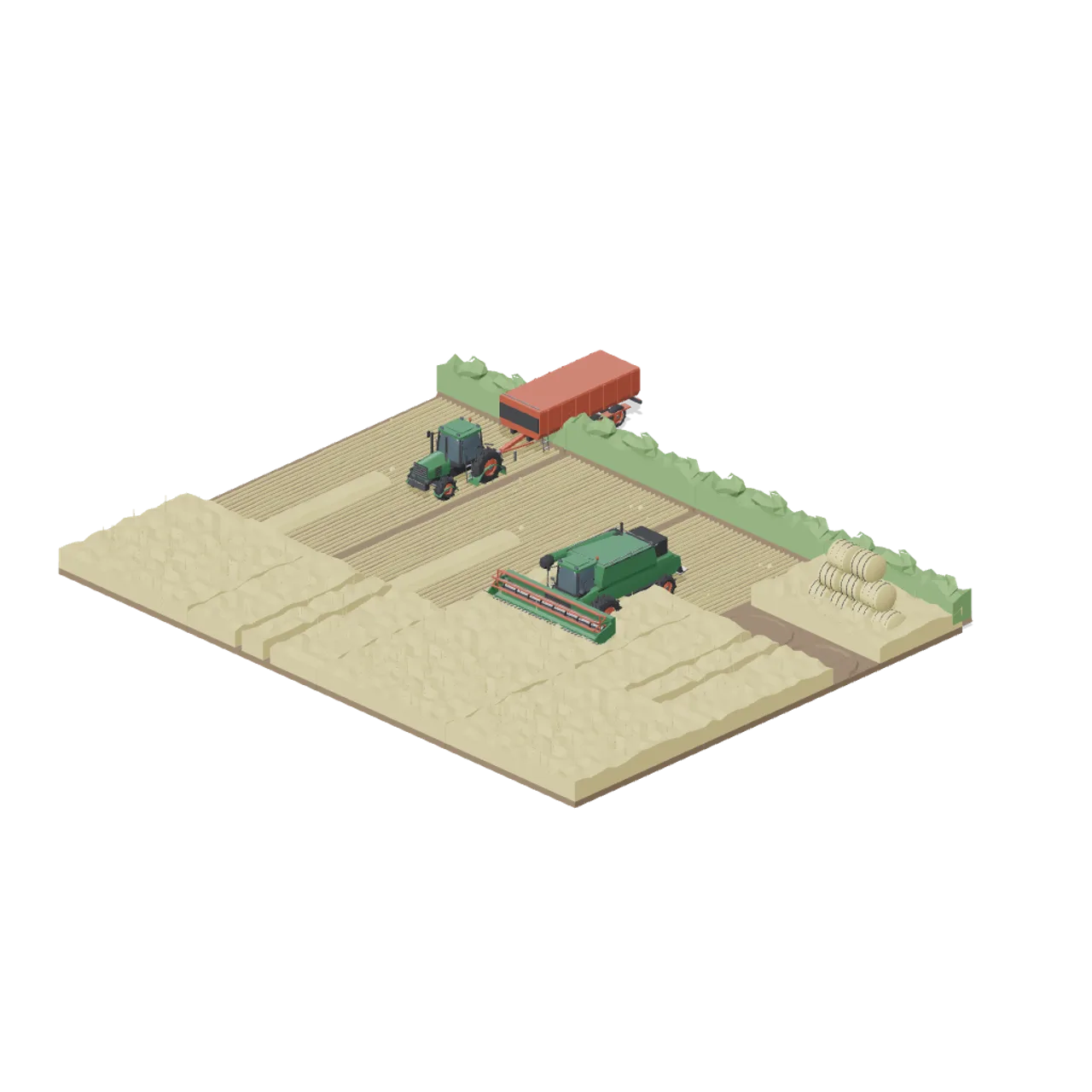 Arable Fields and Farm Machinery assembled scene
