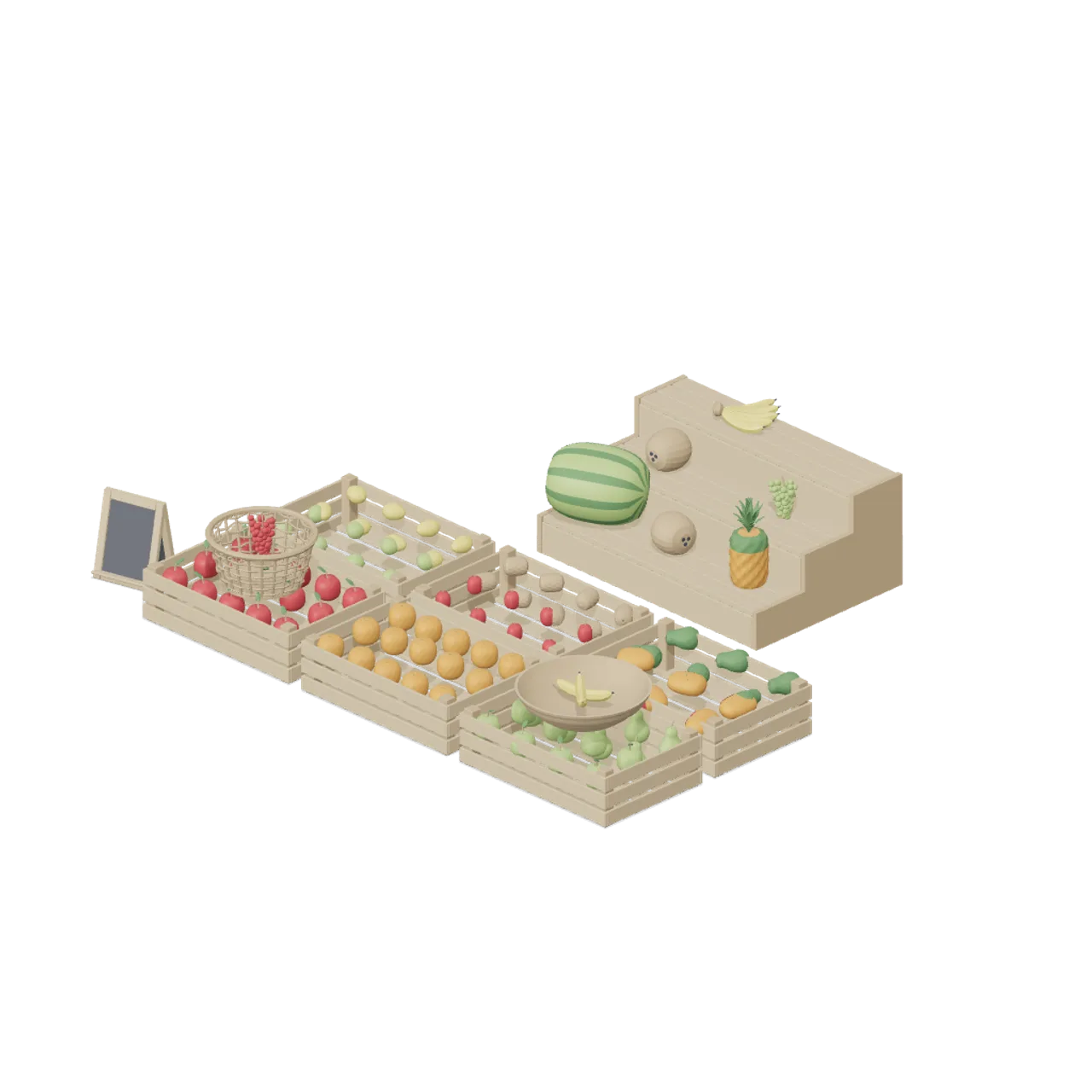 Fresh Produce and Groceries assembled scene