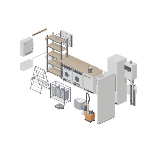 Utility room with washer, dryer, sink and boiler (Home Appliances and Utility Room)