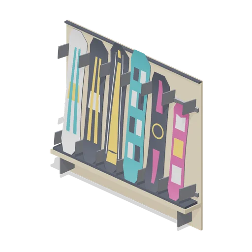 Wall board rack, stocked (Snowboard Gear and Freestyle Riders)