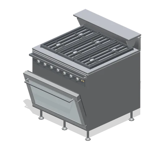 Six-burner range with oven (Restaurant Kitchen and Dining Room)