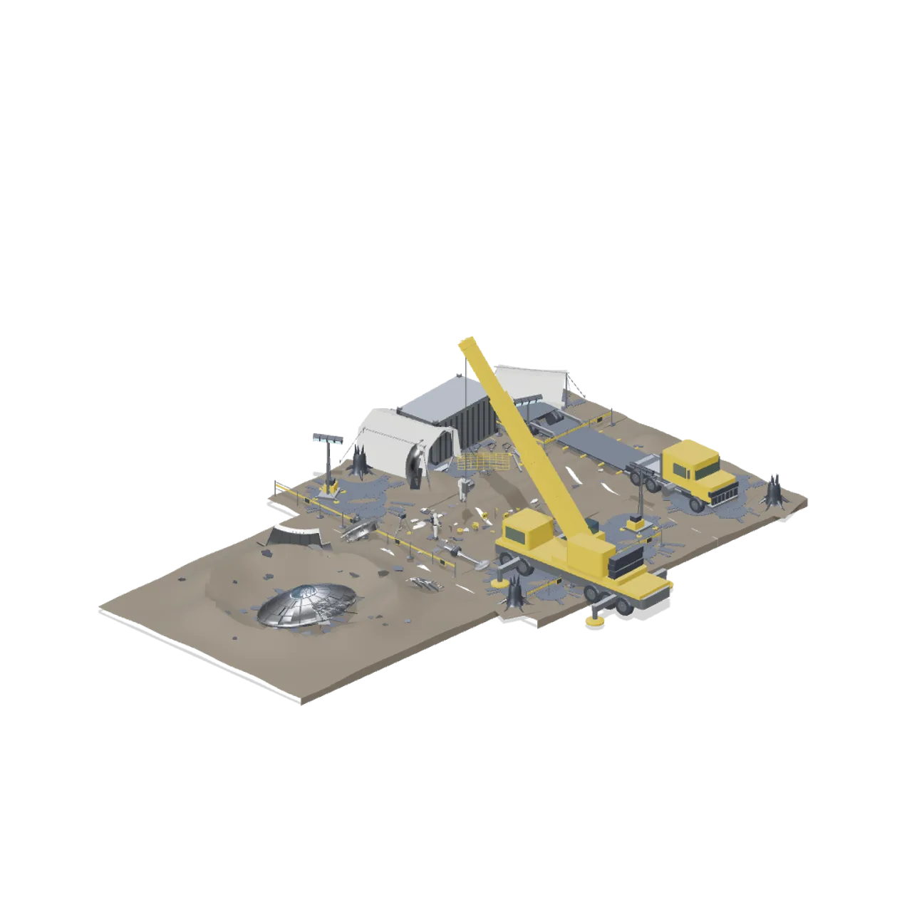 UFO Crash Site and Recovery Facility assembled scene