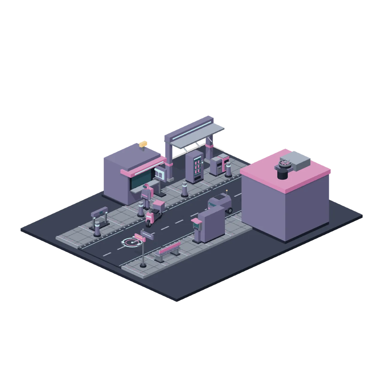 Neon Dispatch assembled scene