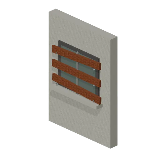 Signal House: Boarded window wall