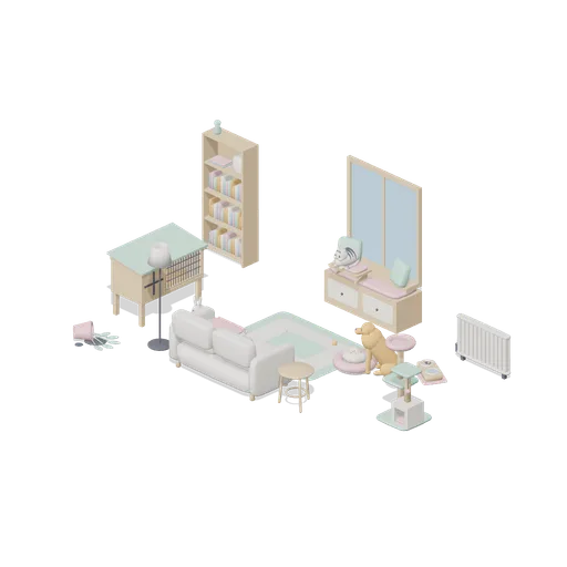Living Room With Pets (Companion Animals and Pet Home)