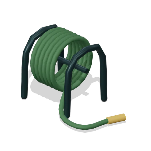 Coiled garden hose reel (Almanac Gardens)