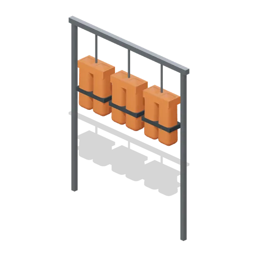 Three life jackets on rack (Powerboat Racing and Launch Ramp)