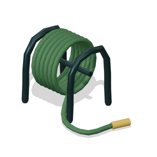 Coiled garden hose reel (Almanac Gardens)