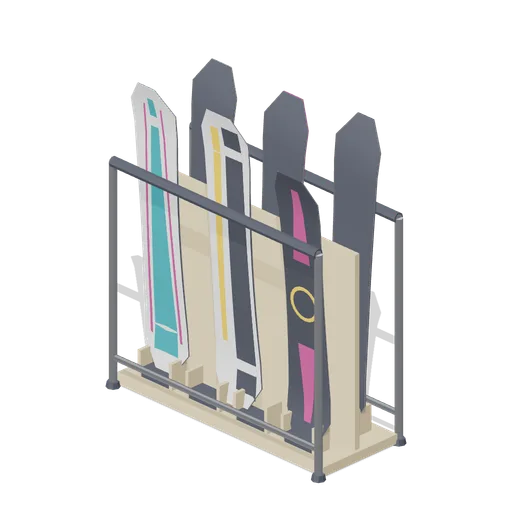 Floor board rack, stocked (Snowboard Gear and Freestyle Riders)