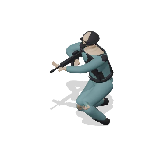 Assault Trooper Crouched Aim Pose (Tactical Shooter Hill Town)