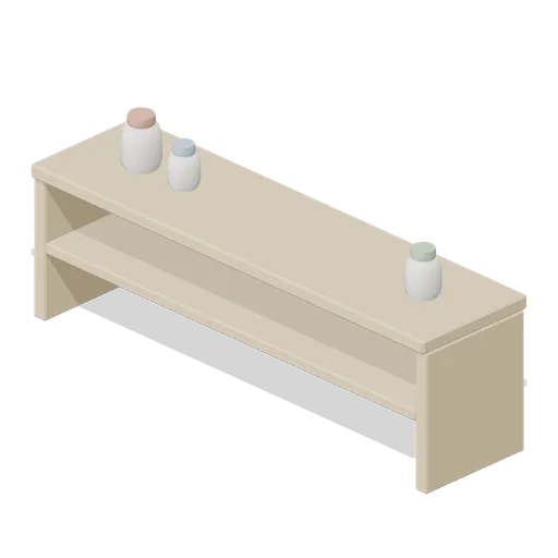 Low Oak Shelf with Storage Jars (Jelly Friends Playroom)