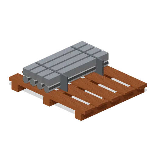 Pallet of steel bar stock (Machine Shop and Factory Hall)