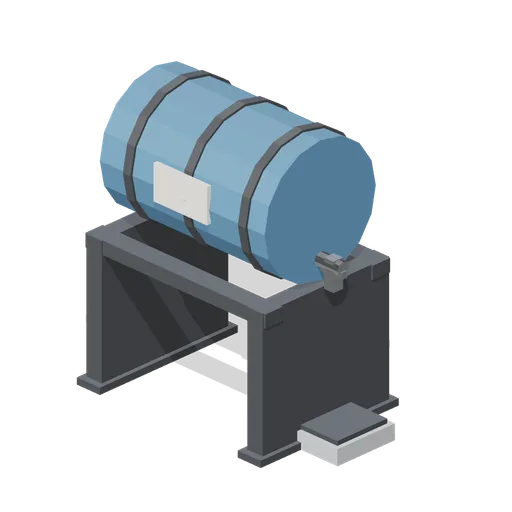 Oil drum on a tipping stand with a tap (Machine Shop and Factory Hall)