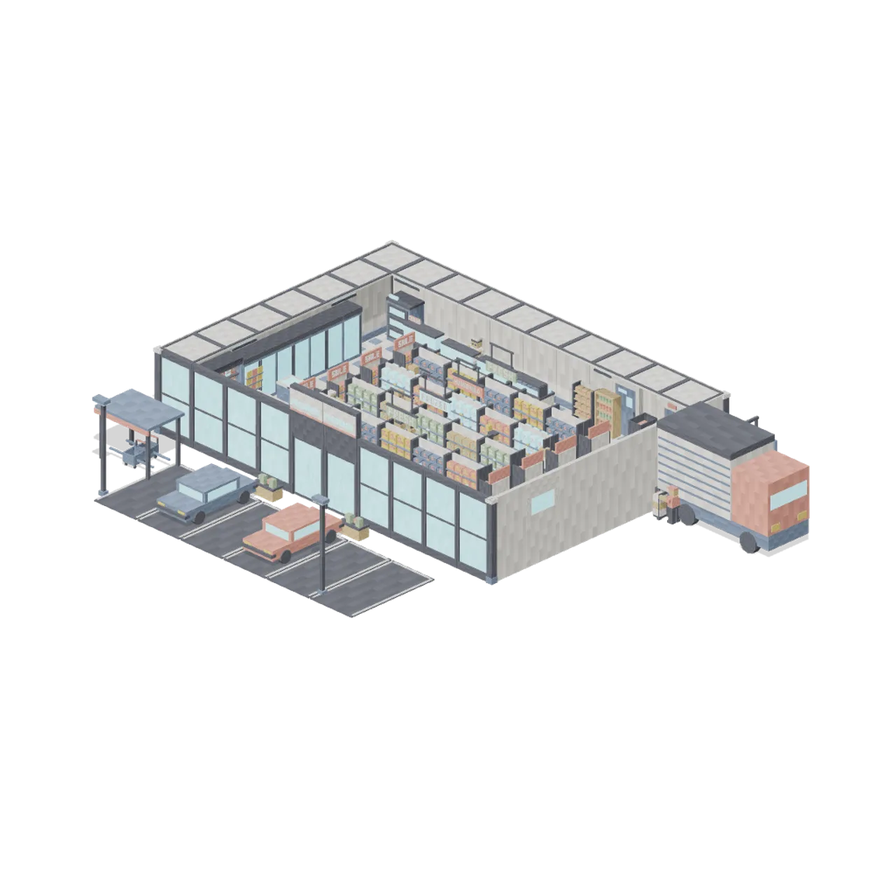 Pixel Modern Supermarket assembled scene