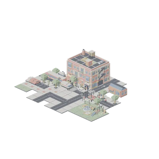 Corner Block Afternoon (Pixel Modern City Street)