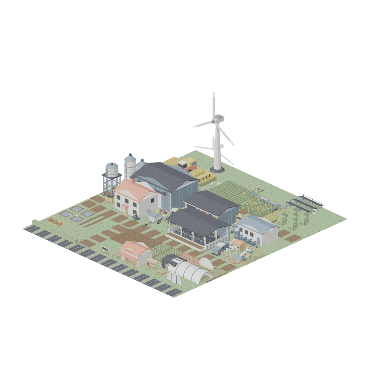 Pixel Modern Farm assembled scene
