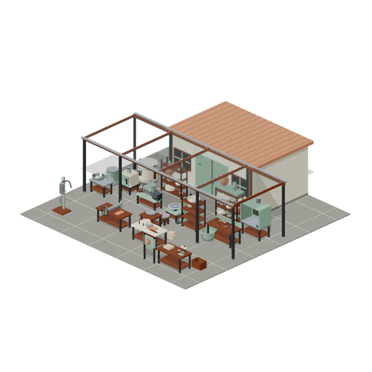 Ceramics Pottery Studio assembled scene