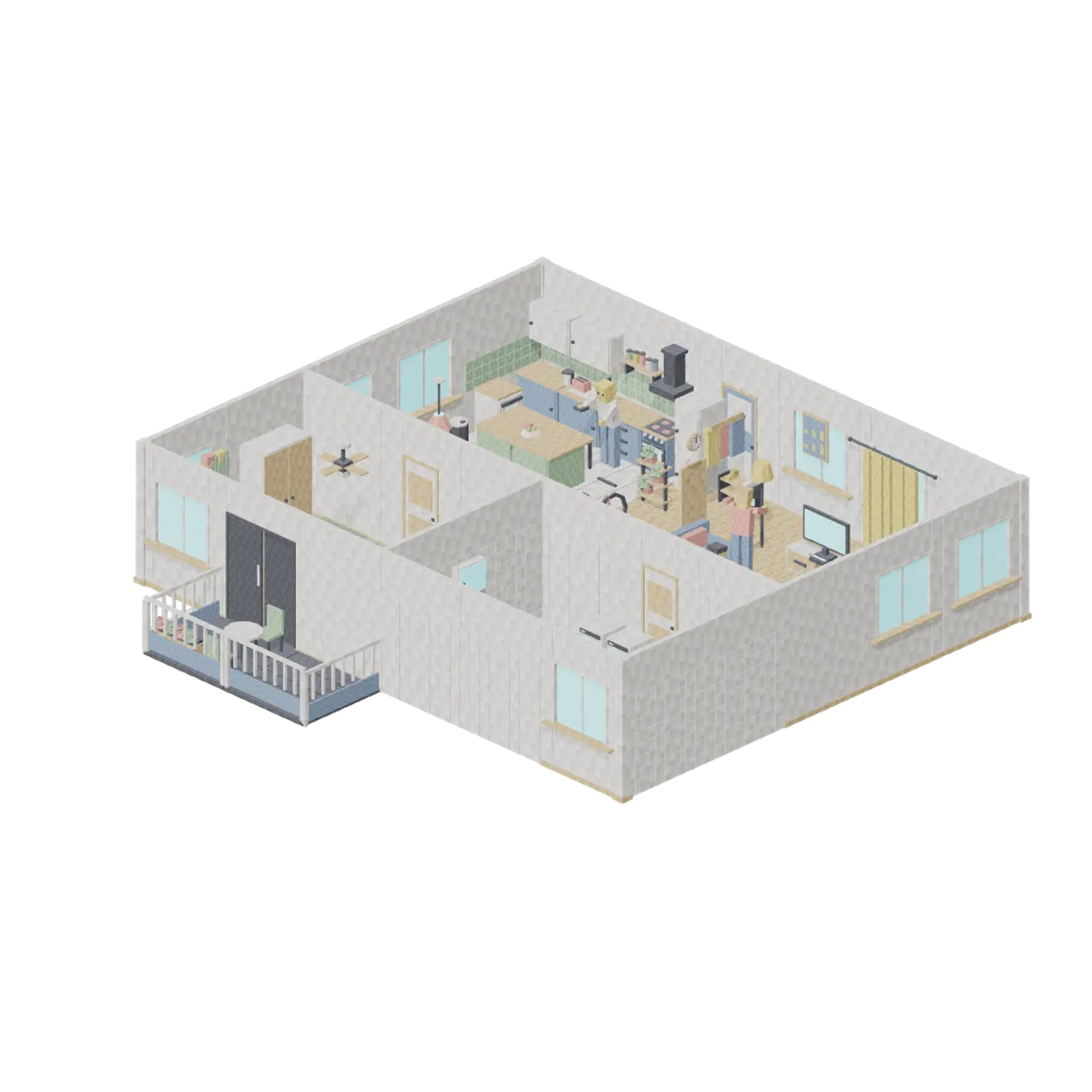 Pixel Modern Apartments assembled scene