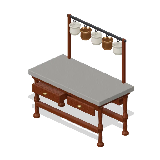 Stone Topped Mixing Bench (Witch Cottage and Apothecary)