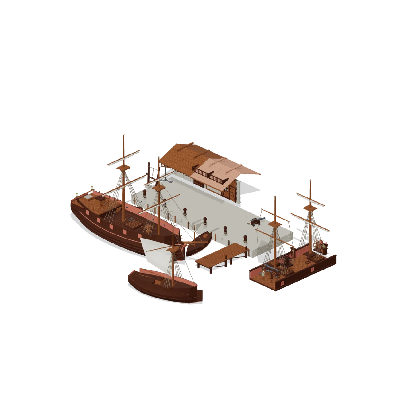 Pirate Port and Tall Ships assembled scene