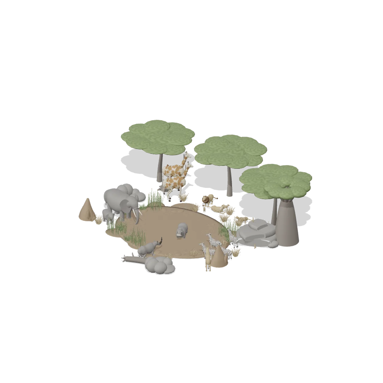 Realistic Wild Animals HD assembled scene