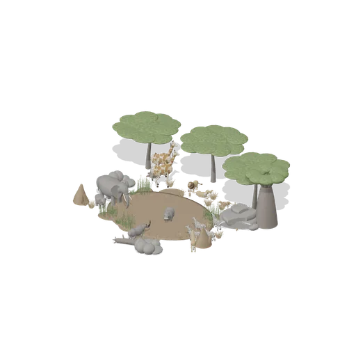 Savanna waterhole at dawn (Realistic Wild Animals HD)