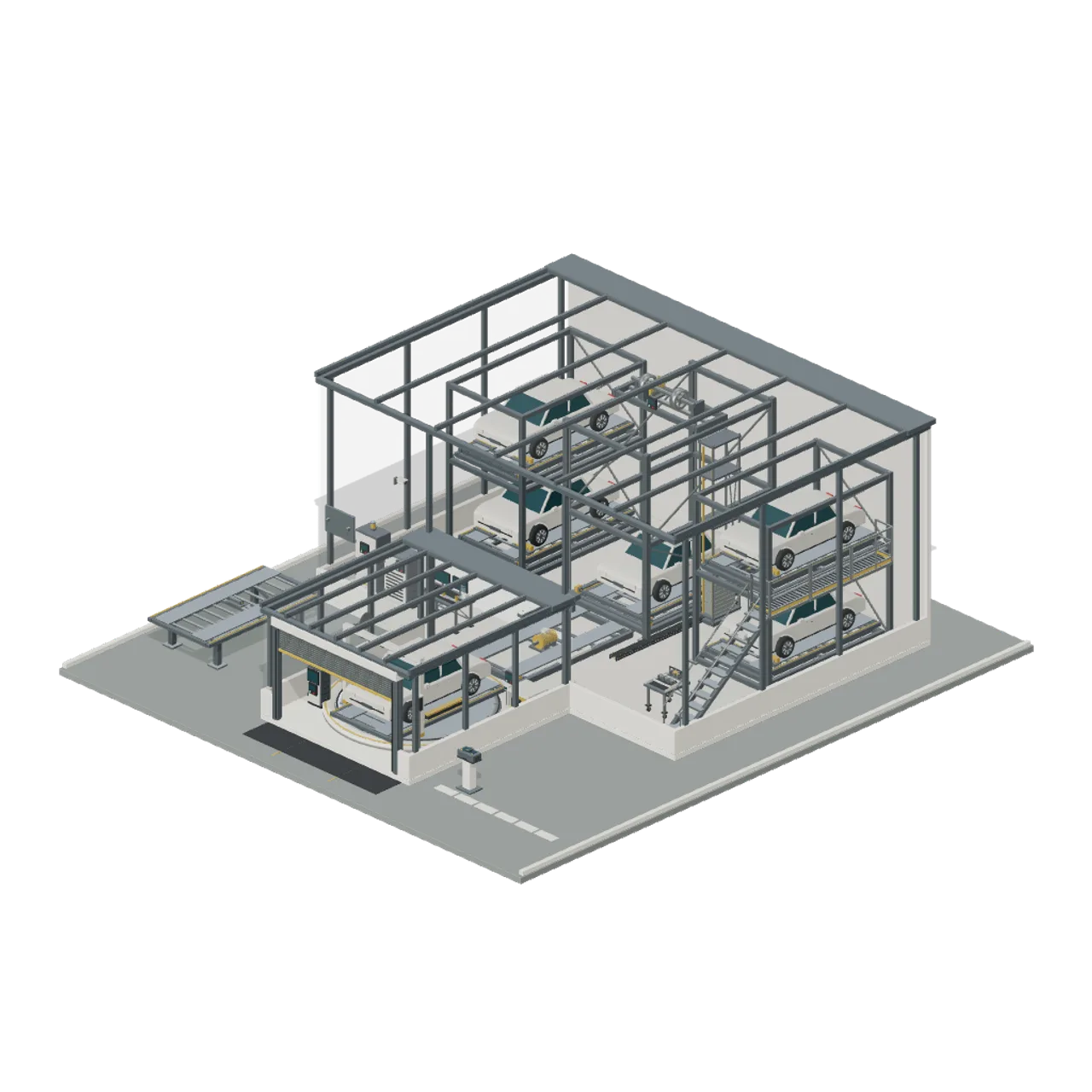 Automated Parking and Vehicle Retrieval assembled scene
