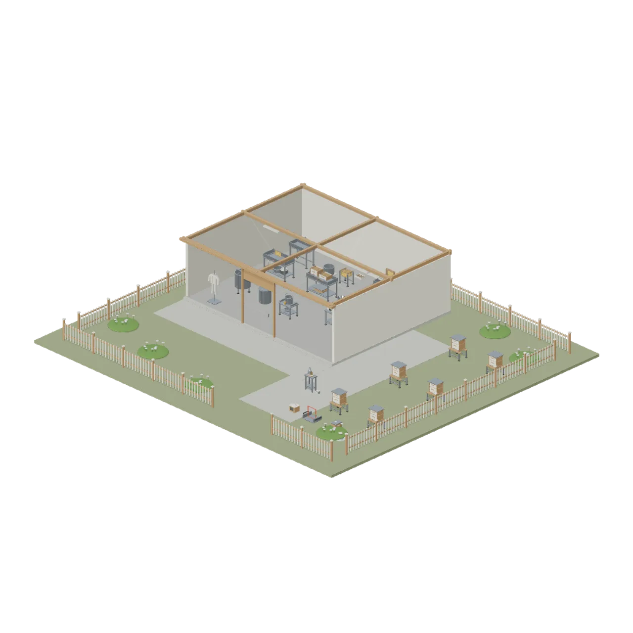 Beekeeping and Honey Farm assembled scene