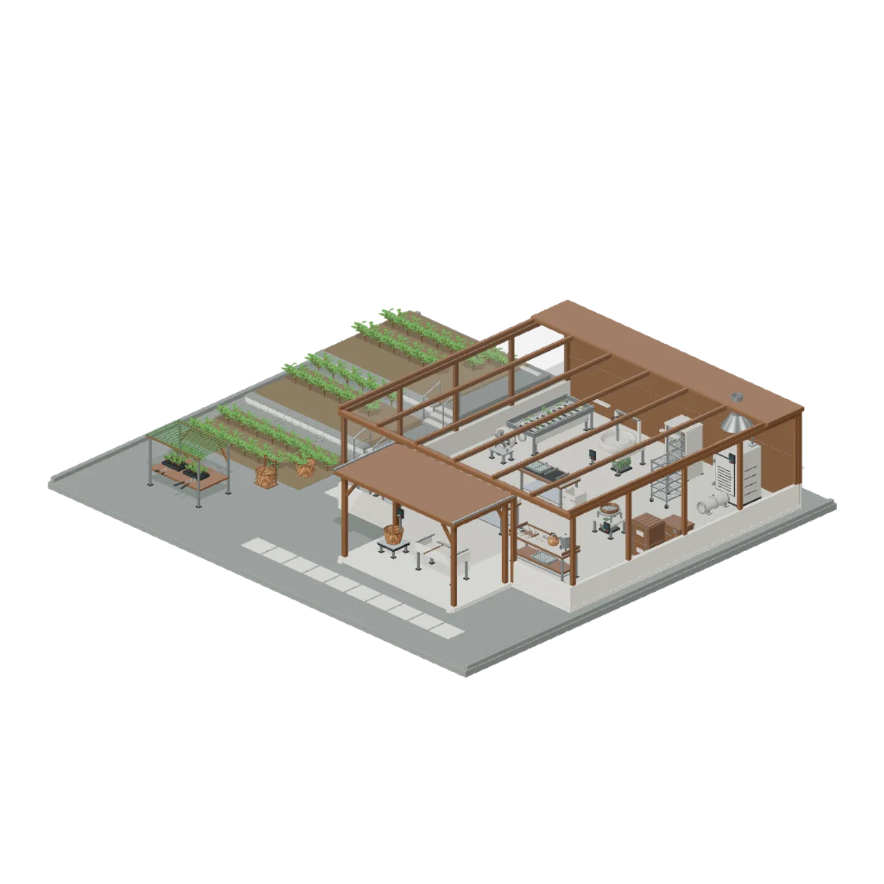 Tea Garden and Processing House assembled scene