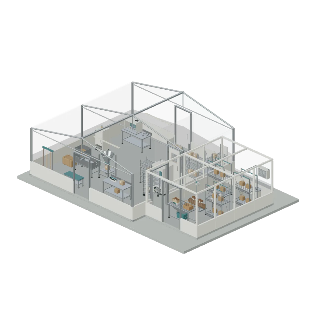 Mushroom Farm and Grow Rooms assembled scene
