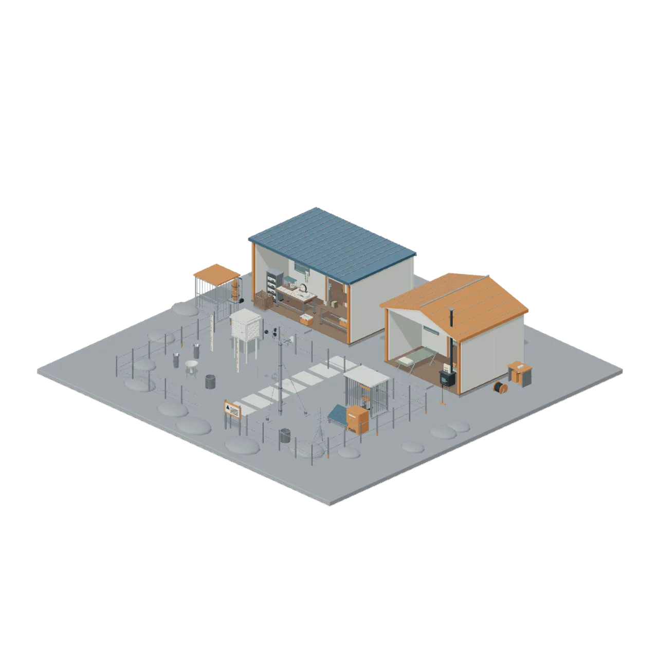 Abandoned Weather Station and Storm Shelter assembled scene
