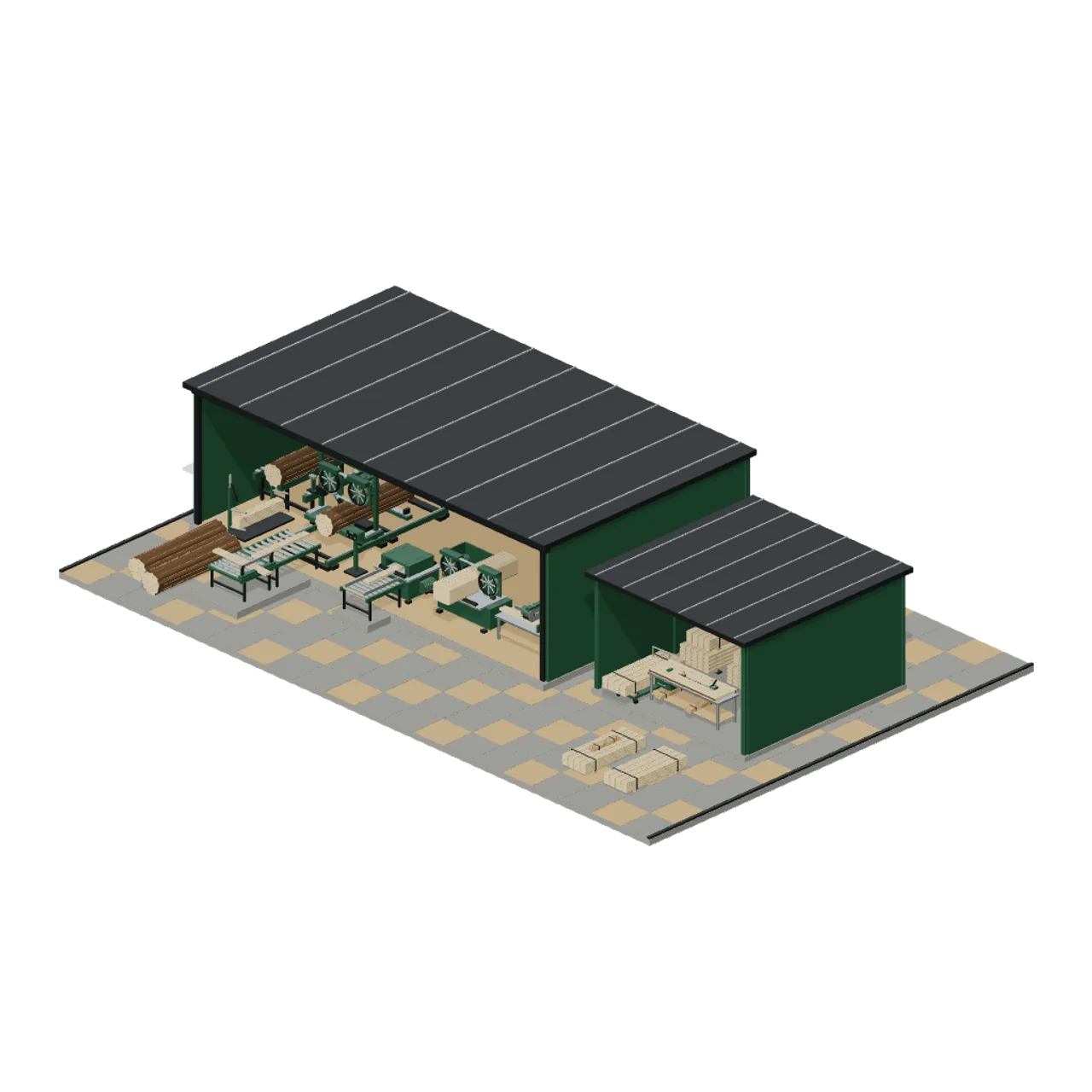 Sawmill and Timber Yard assembled scene