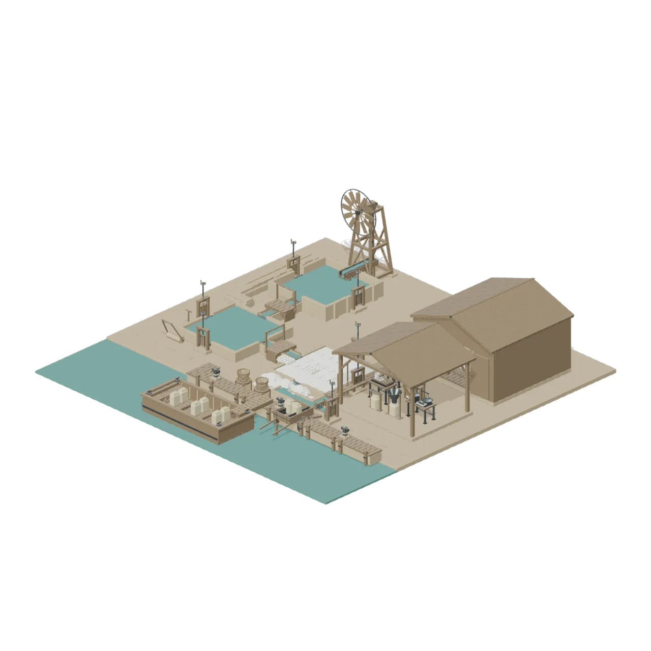 Coastal Saltworks and Trade Port assembled scene