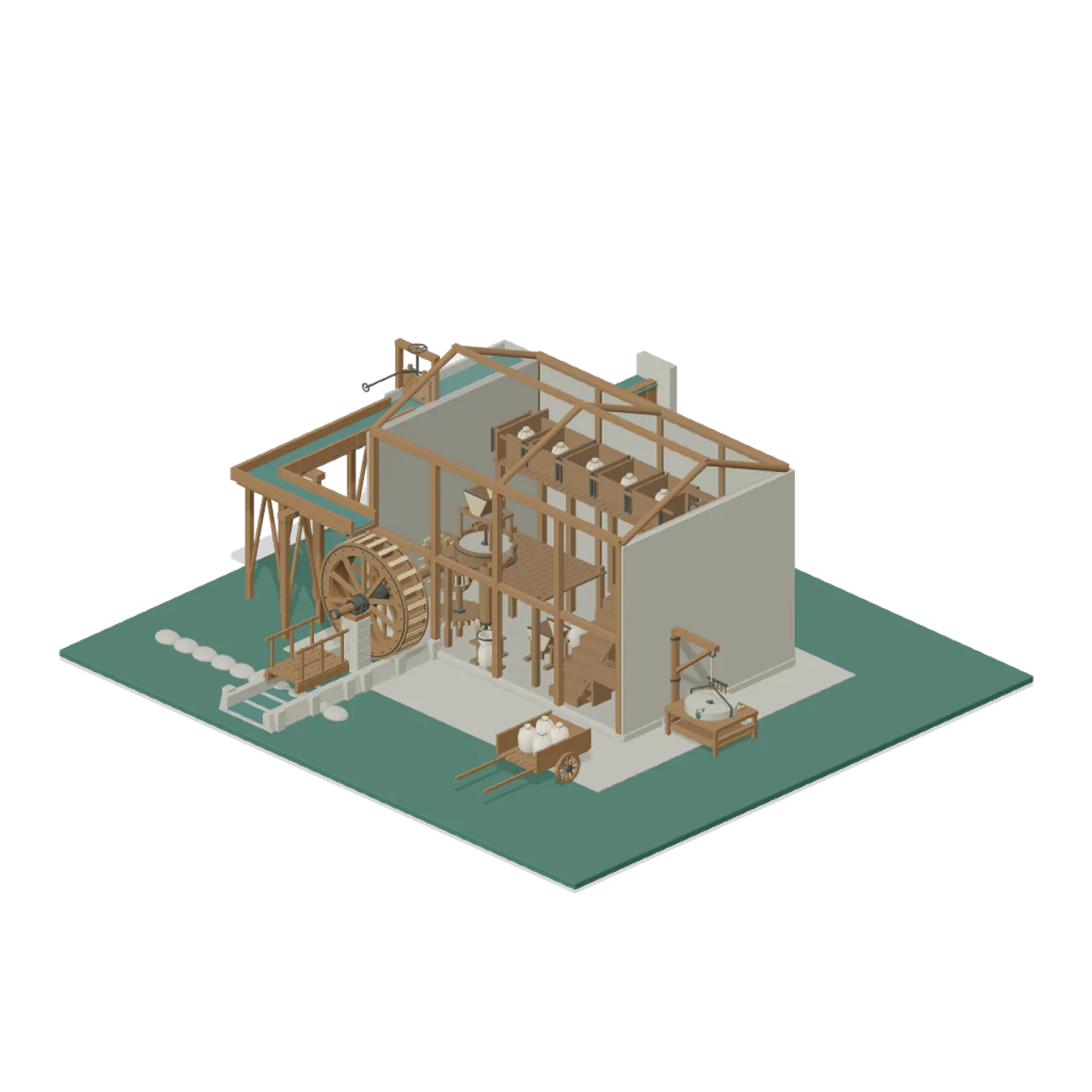 Medieval Watermill and Granary assembled scene