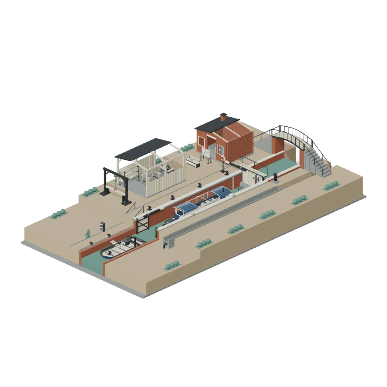 Canal Boats and Lock Operations assembled scene