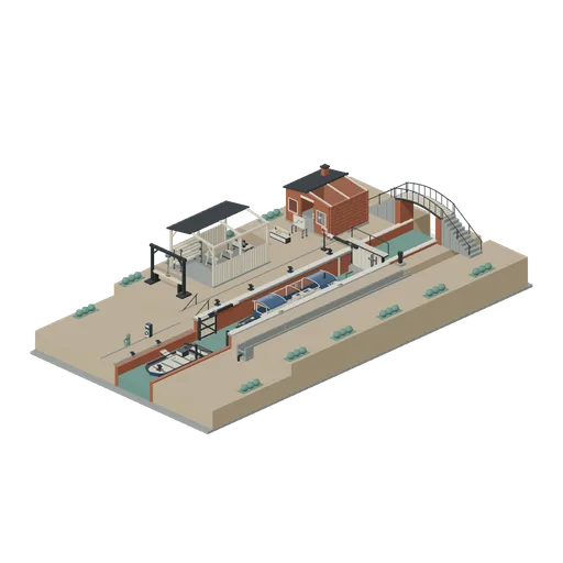 Lower-water canal lock and staffed maintenance yard (Canal Boats and Lock Operations)