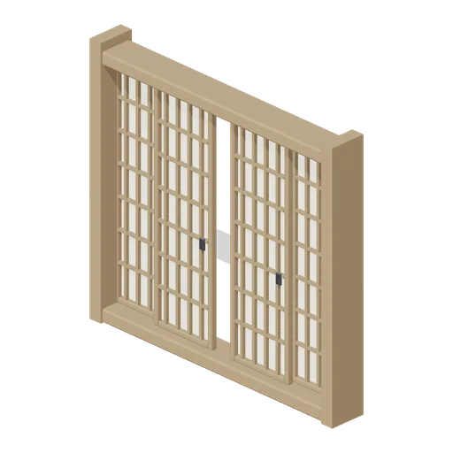 Sliding Lattice Door Set (Korean Hanok Village and Street)