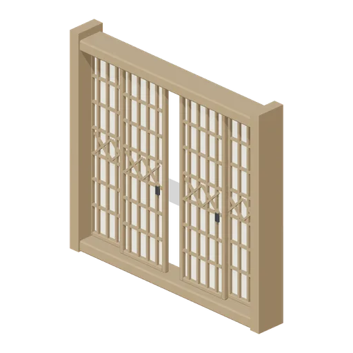 Sliding Lattice Door Set, Diamond Lattice (Korean Hanok Village and Street)