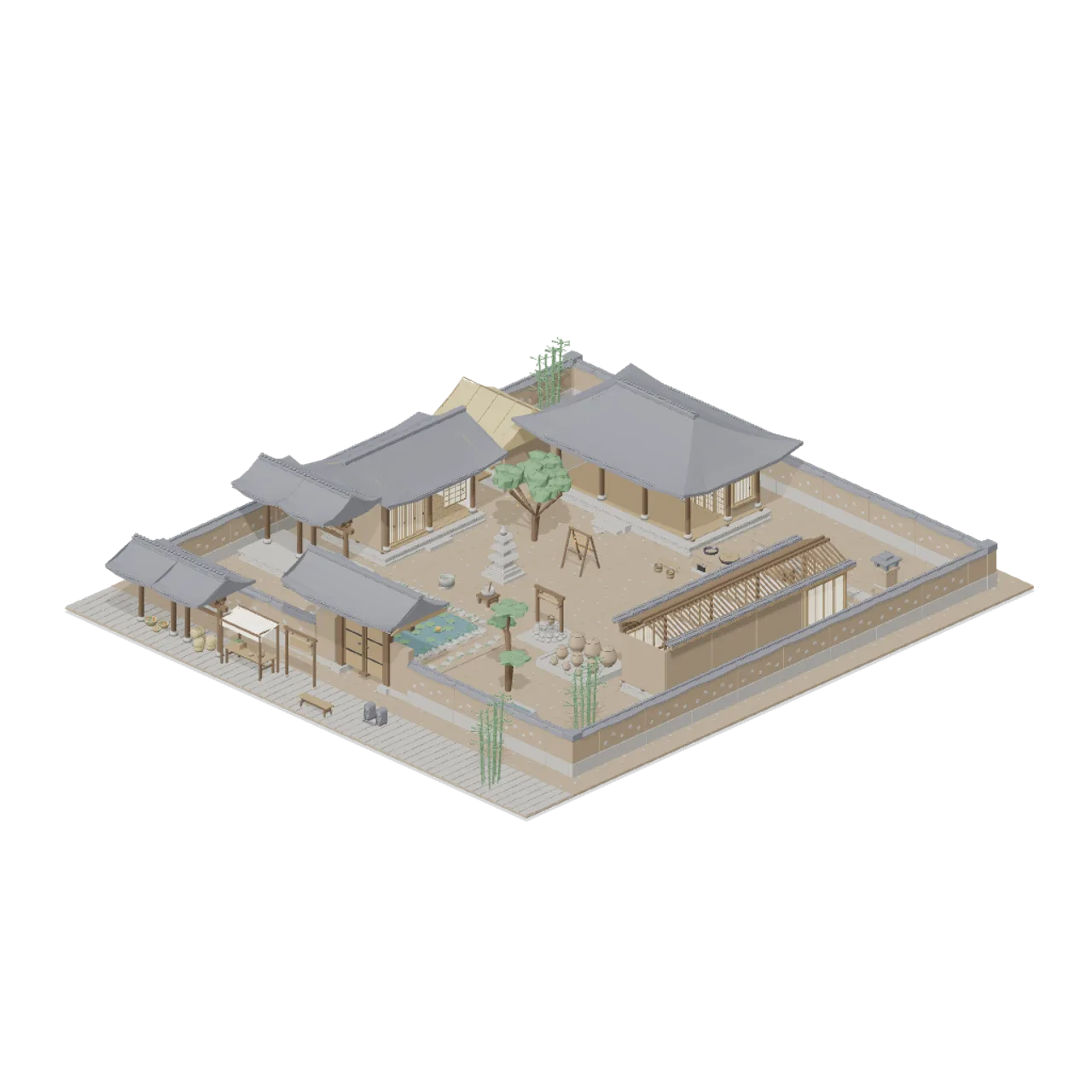 Korean Hanok Village and Street assembled scene
