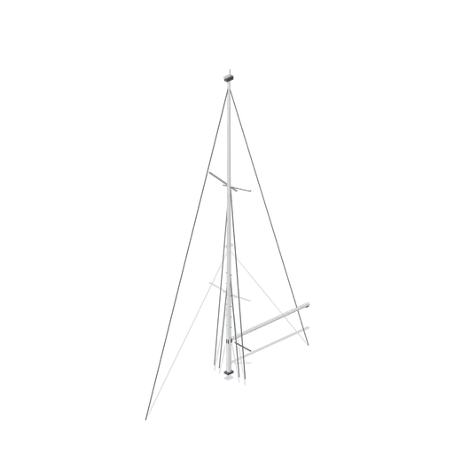 Yacht mast with boom and standing rigging (Marina and Yacht Club)