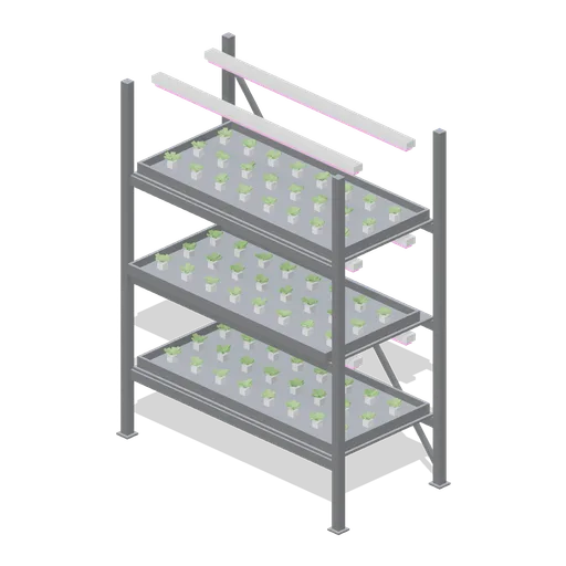 Three tier grow rack bay, propagation plugs (Vertical Farm and Hydroponics Tower)