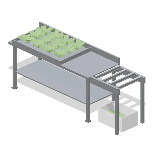Harvest bench with conveyor stub (Vertical Farm and Hydroponics Tower)