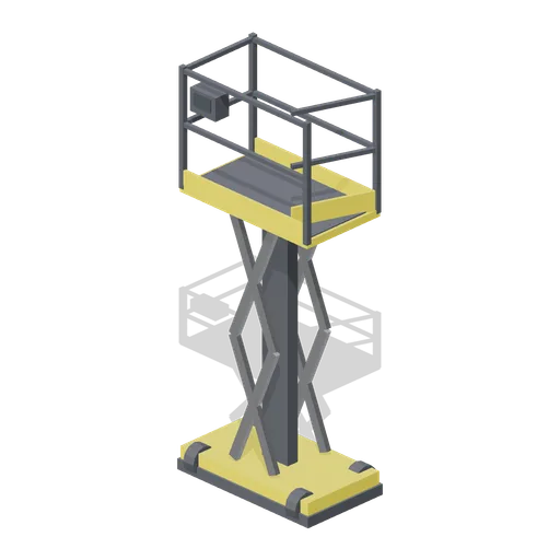 Scissor lift work platform, raised (Vertical Farm and Hydroponics Tower)