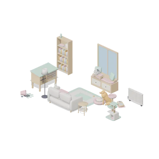 Living Room With Pets (Companion Animals and Pet Home)