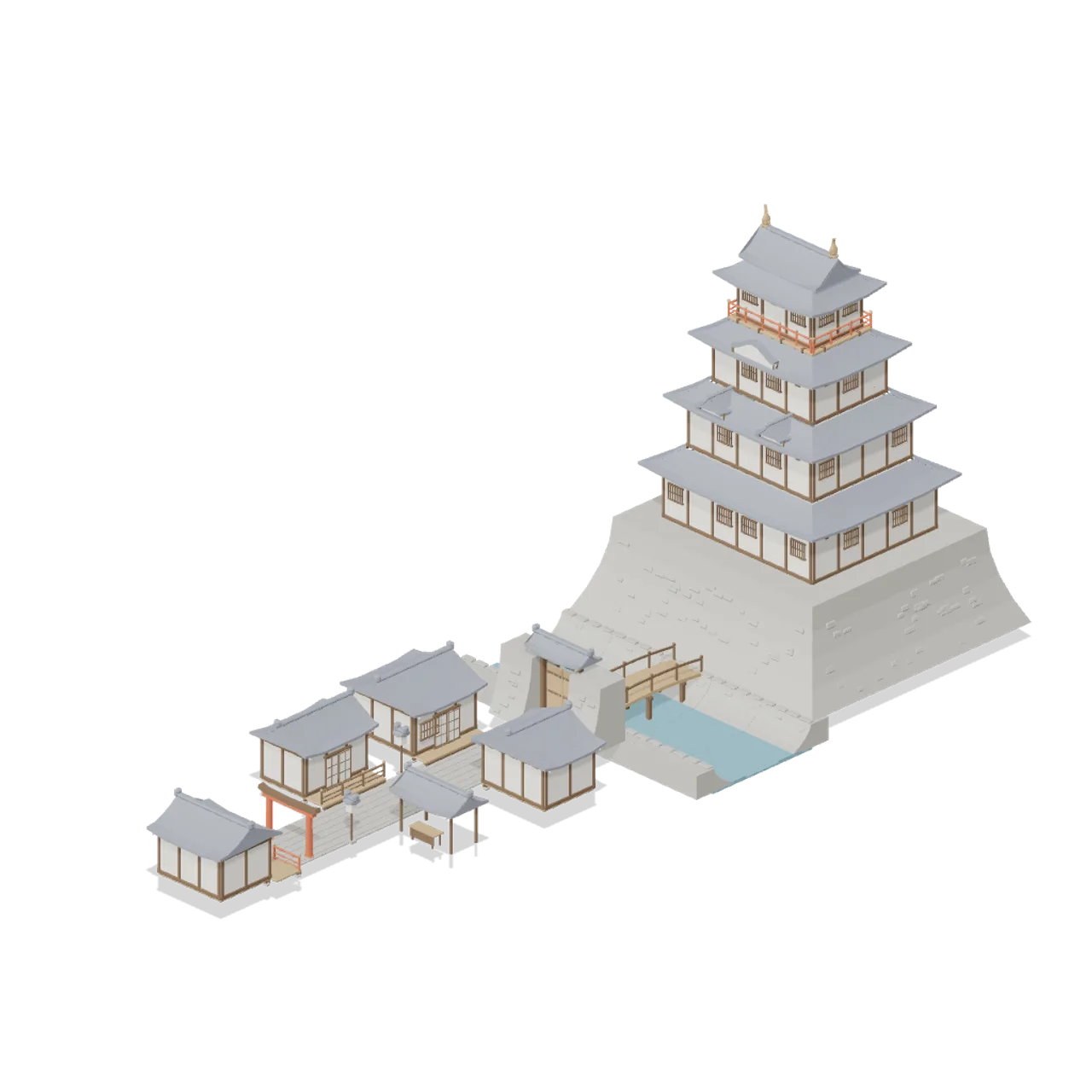 Feudal Japan Castle Town assembled scene