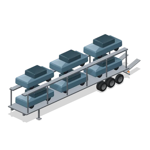 Car transporter loaded with six compact cars (Long-Haul Trucking and Truck Stop)
