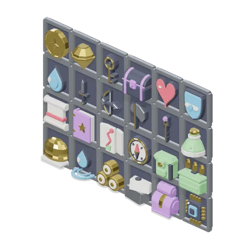Inventory panel mock-up (Game UI icon library)