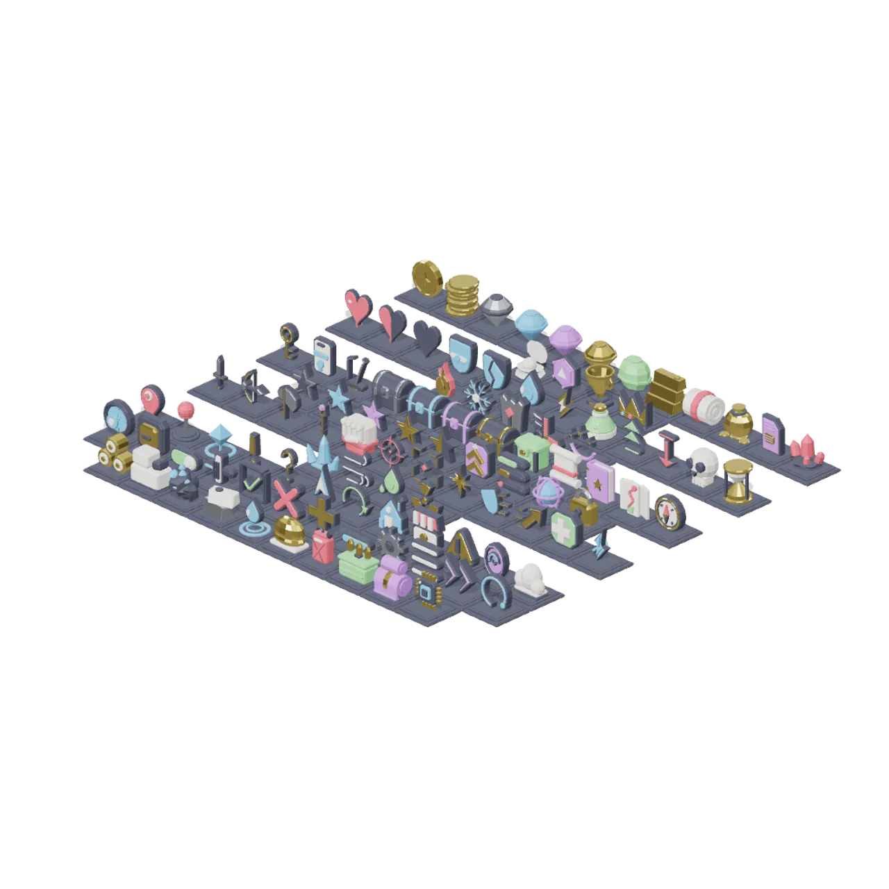 Game UI icon library assembled scene